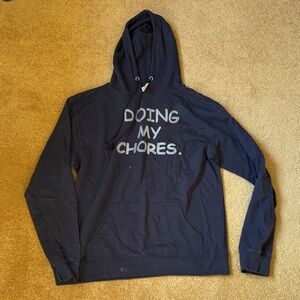 Men's Navy Blue Hoodie with 'Doing My Chores' Slogan
